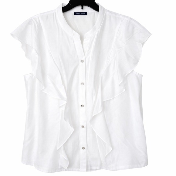 Tommy Hilfiger Tops - Tommy Hilfiger Womens Large Ruffle Blouse White Sleeveless Satin‎ Silk Like